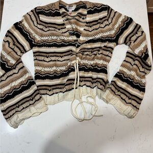Striped Knit Sweater - Beige, Black, and White